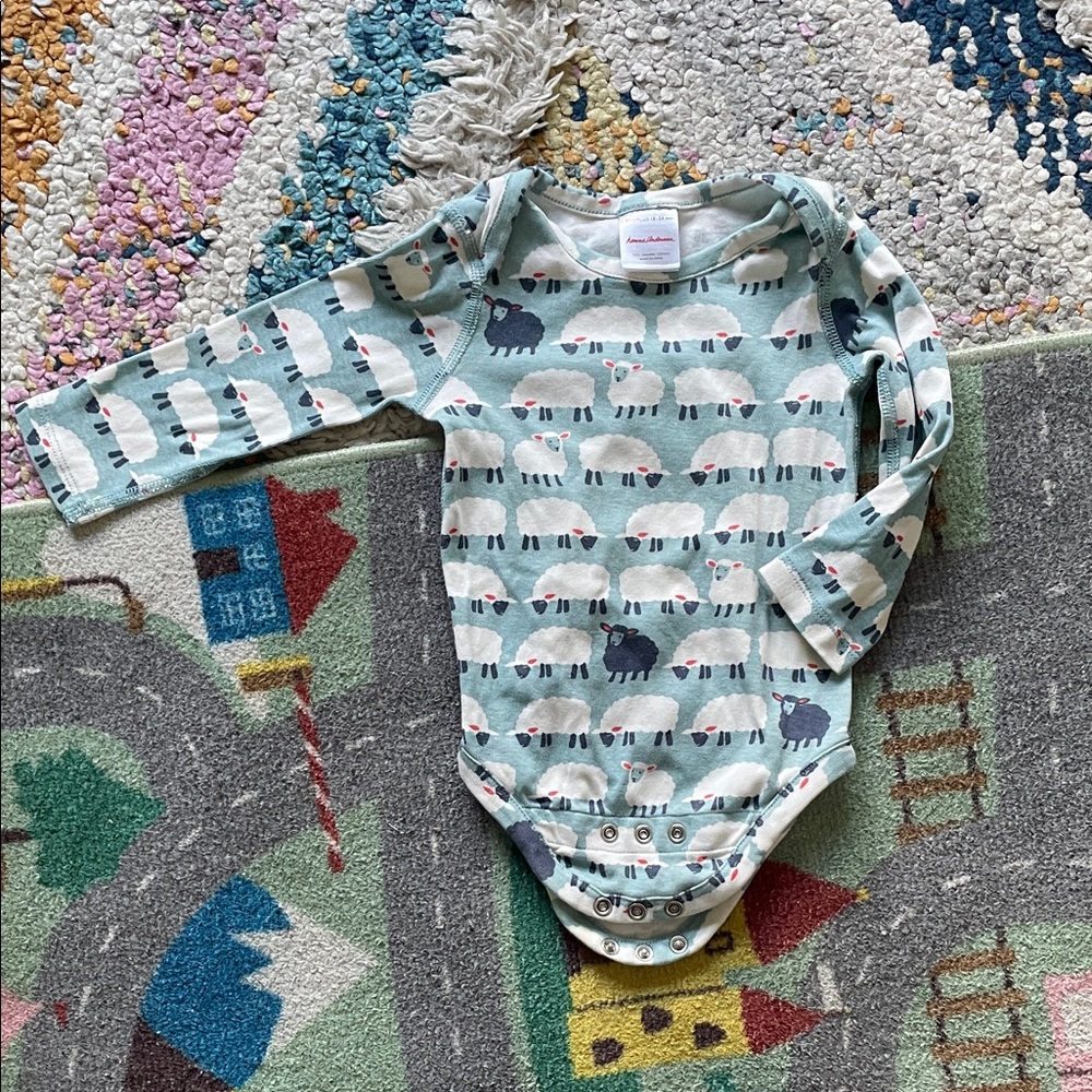 Hanna Andersson Sheep Print Long Sleeve Onesie